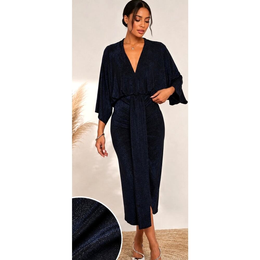 Petal & Pup Navy Shimmer Midi Dress XL NWOT Wedding Guest